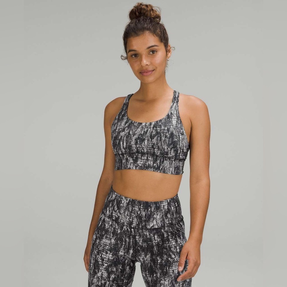 Lululemon Energy Longline Bra *Medium Support in Lino Slide Alpine White Black 6